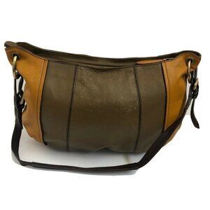 DR YANY Handbag Shoulder Bag Genuine Leather Large Color Block.